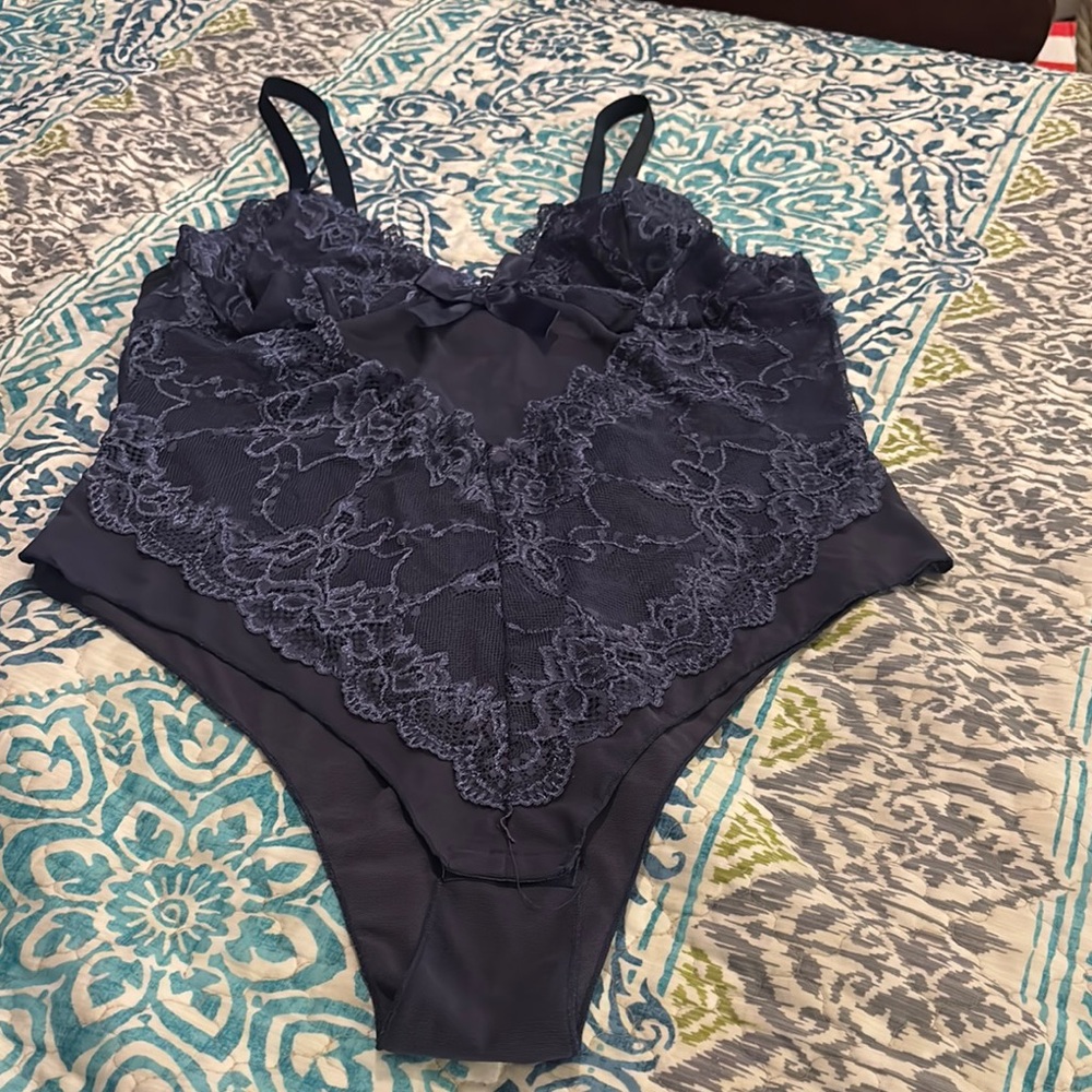 Blue Lace Chemise with Floral Detailing